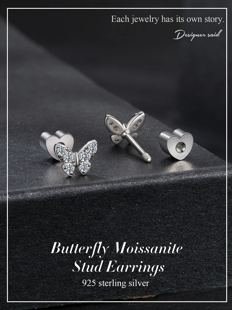 Moissanite Butterfly Clover Stud Earrings 925 Silver Diamond Cut Wedding Gift BandsCo Straps
