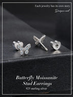 Moissanite Butterfly Clover Stud Earrings 925 Silver Diamond Cut Wedding Gift BandsCo Straps