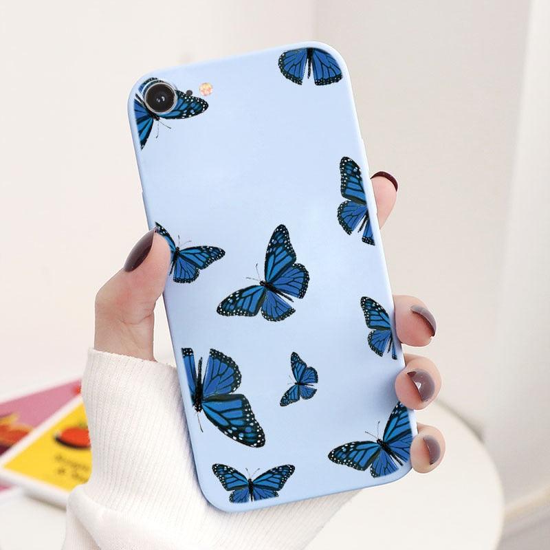 Butterfly Pattern Design Trendy Mobile Phone Case Protective Case For iPhone 7 8 SE 2020 Flower Cartoon Celular Case For iPhone7 8 SE2020 se 2020 se2020 A1778 A1660 A1779 Silicon Matte TPU Cover Stevvex