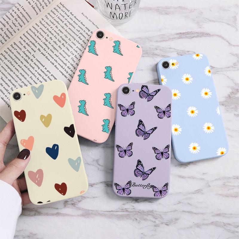 Butterfly Pattern Design Trendy Mobile Phone Case Protective Case For iPhone 7 8 SE 2020 Flower Cartoon Celular Case For iPhone7 8 SE2020 se 2020 se2020 A1778 A1660 A1779 Silicon Matte TPU Cover Stevvex