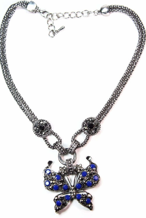 Butterfly Pendant Necklace Red Crystal Silver Chain Jewelry
