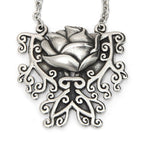 Butterfly Rose Pendant Necklace Floral Silver Plated Vintage