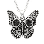 Butterfly Skull Necklace Gothic Pendant With Black Crystals