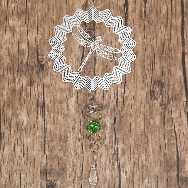 Butterfly Wind Spinner Hanging With Gazing Ball Spiral Tail 3D Metal Rotating Outdoor Stainless Steel Butterfly Metal Wind Chime Christmas Pendant Hanging Spiral Wind-chimes Garden Yard Home Decor Stevvex