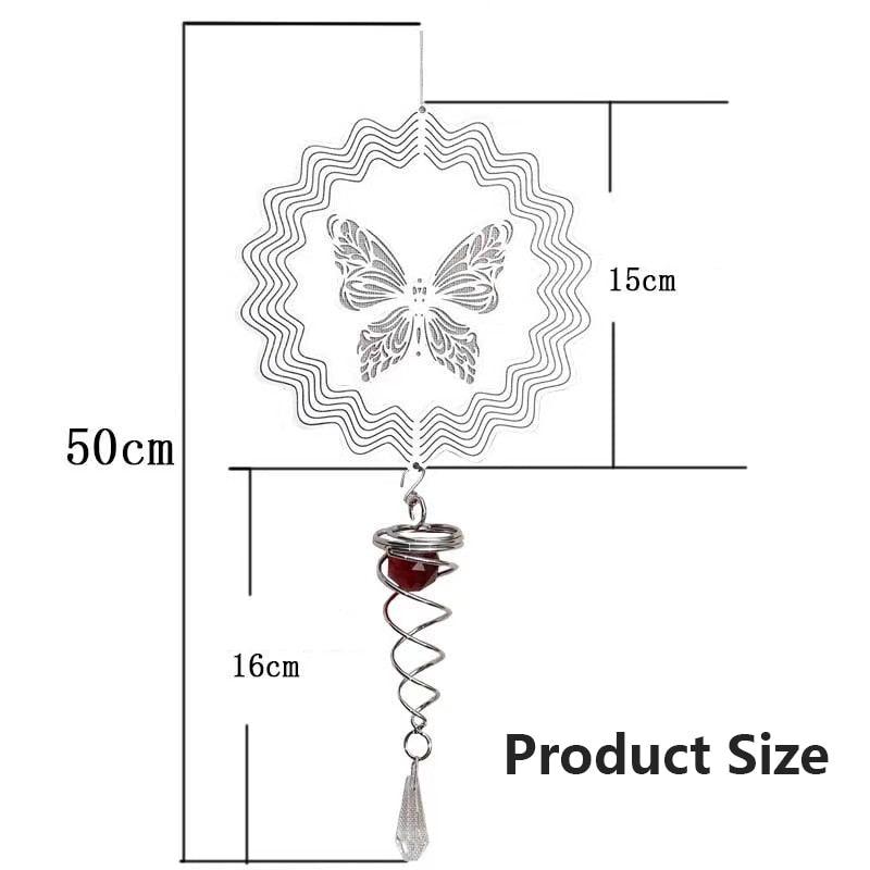 Butterfly Wind Spinner Hanging With Gazing Ball Spiral Tail 3D Metal Rotating Outdoor Stainless Steel Butterfly Metal Wind Chime Christmas Pendant Hanging Spiral Wind-chimes Garden Yard Home Decor Stevvex