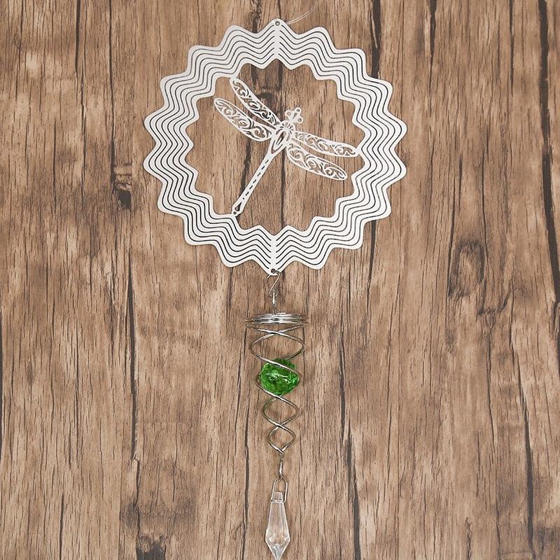 Butterfly Wind Spinner Hanging With Gazing Ball Spiral Tail 3D Metal Rotating Outdoor Stainless Steel Butterfly Metal Wind Chime Christmas Pendant Hanging Spiral Wind-chimes Garden Yard Home Decor Stevvex