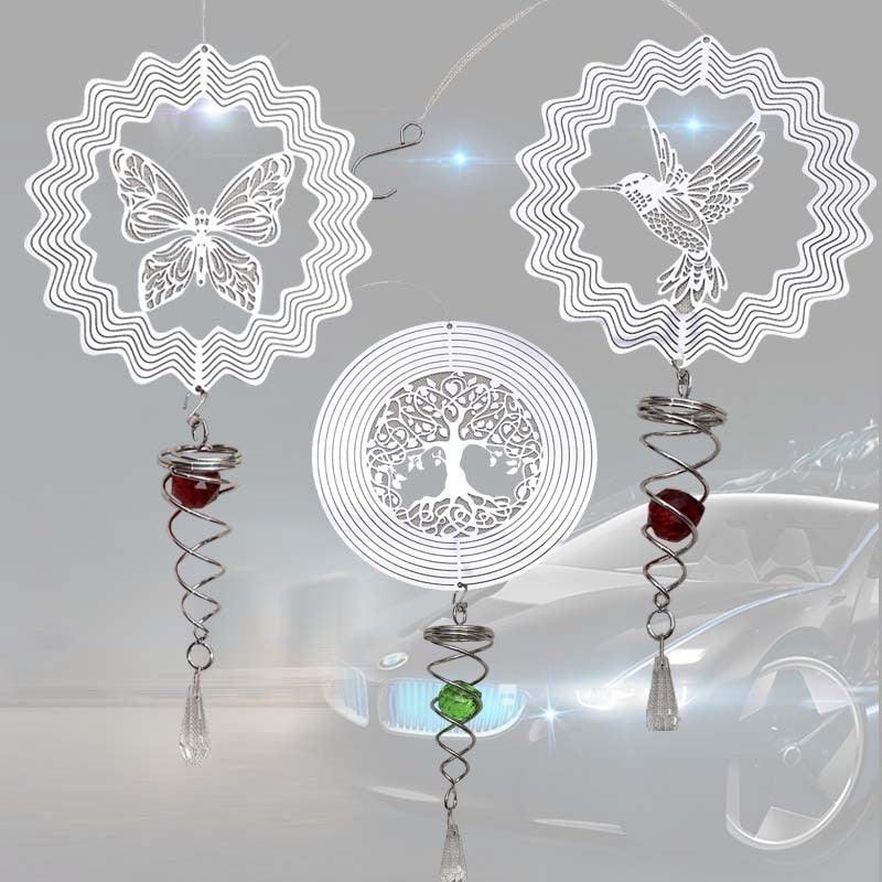 Butterfly Wind Spinner Hanging With Gazing Ball Spiral Tail 3D Metal Rotating Outdoor Stainless Steel Butterfly Metal Wind Chime Christmas Pendant Hanging Spiral Wind-chimes Garden Yard Home Decor Stevvex