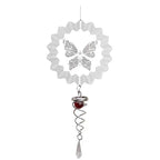 Butterfly Wind Spinner Hanging With Gazing Ball Spiral Tail 3D Metal Rotating Outdoor Stainless Steel Butterfly Metal Wind Chime Christmas Pendant Hanging Spiral Wind-chimes Garden Yard Home Decor Stevvex