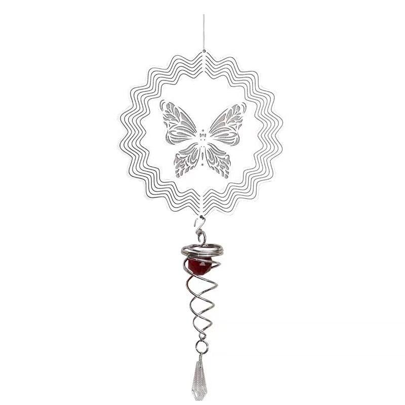 Butterfly Wind Spinner Hanging With Gazing Ball Spiral Tail 3D Metal Rotating Outdoor Stainless Steel Butterfly Metal Wind Chime Christmas Pendant Hanging Spiral Wind-chimes Garden Yard Home Decor Stevvex