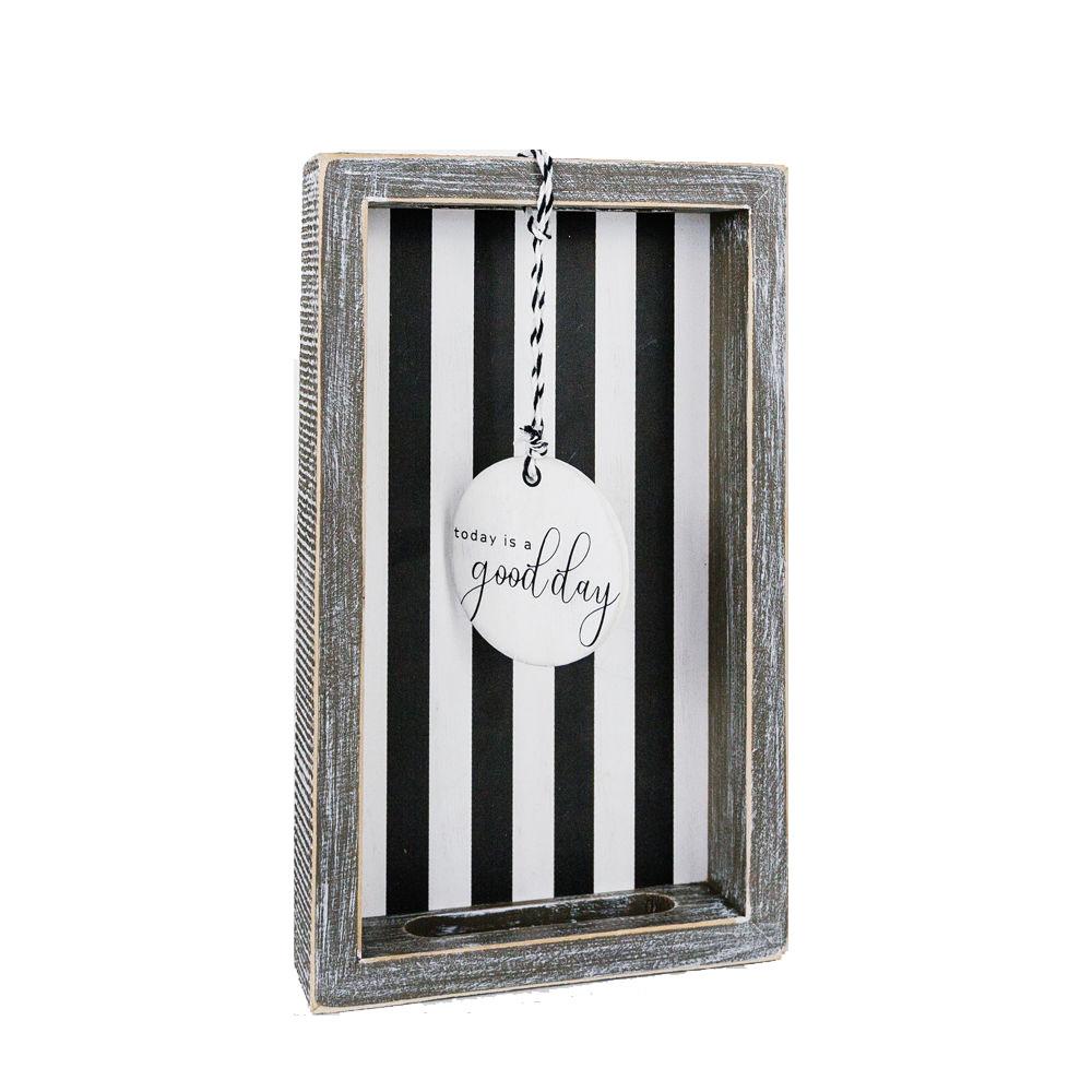 Farmhouse Modern Wooden Tray Black White Striped Decorative Serving Tray 10 x 6 x 1.5 Inch BandsCo Straps