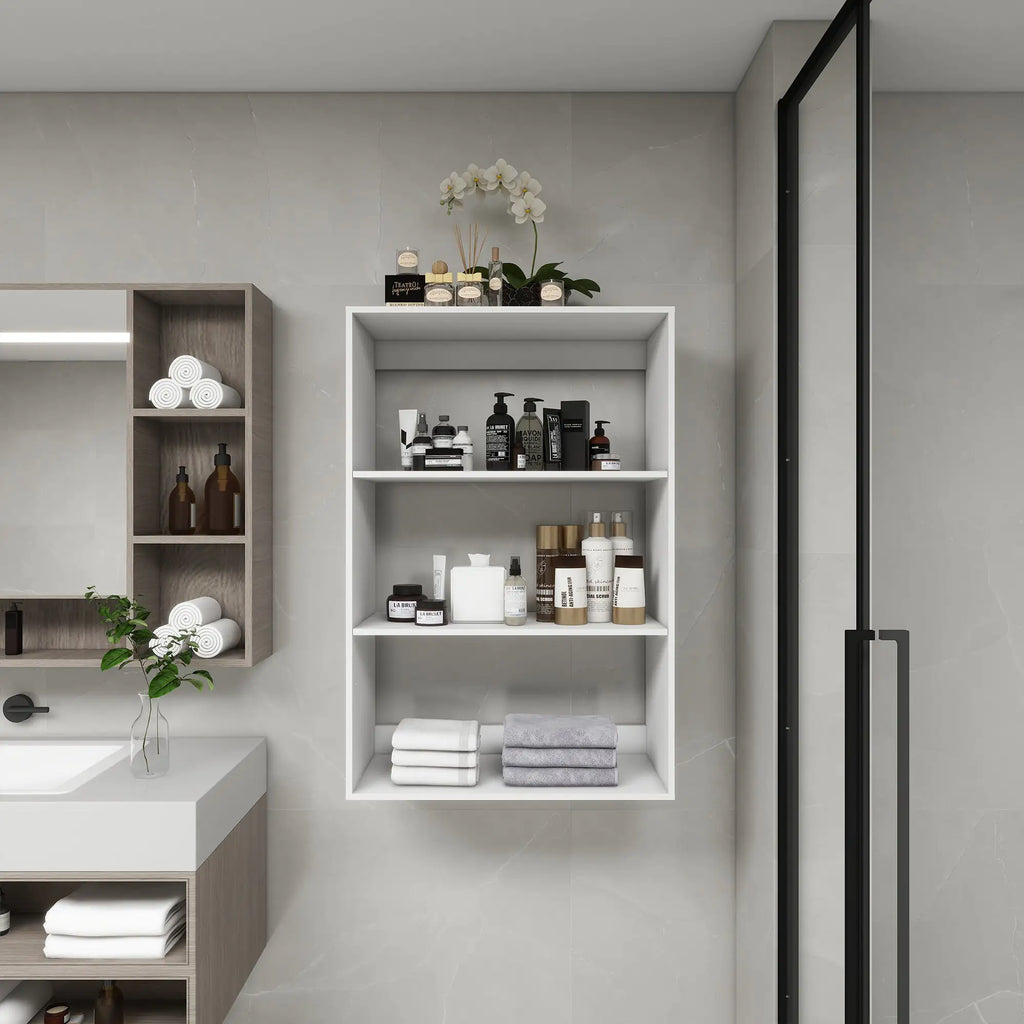 B4 Bathroom colset shelves Wood Modular Closet System Wall Mounted Shelves Walk in Clothes Storage Cabinet Shelving Built in Closet Organizer for Bedroom White 31.49''W x 16.04''D x 47.24''H Pi-Mart
