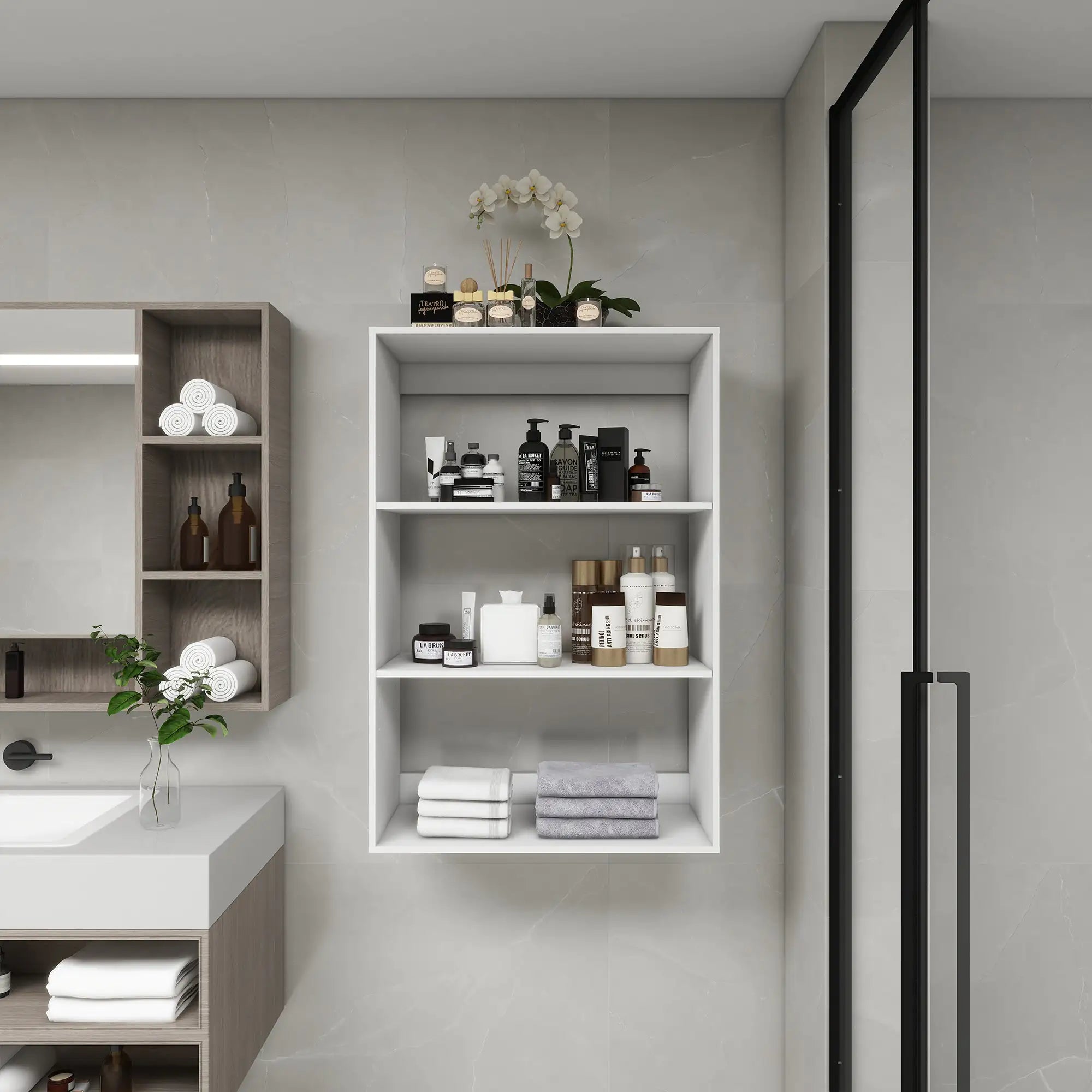 B4 Bathroom colset shelves Wood Modular Closet System Wall Mounted Shelves Walk in Clothes Storage Cabinet Shelving Built in Closet Organizer for Bedroom White 31.49''W x 16.04''D x 47.24''H Pi-Mart