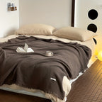 1pc Cotton Crinkle Tassel Blanket Solid Color Nap Blanket Leisure Travel Sofa Bed Blanket