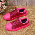 Glitter Sequin Design Flats Shoes Women Trendy Casual Thick-soled Lace-up Sneakers Fashion Skateboard Shoes Pi-Mart