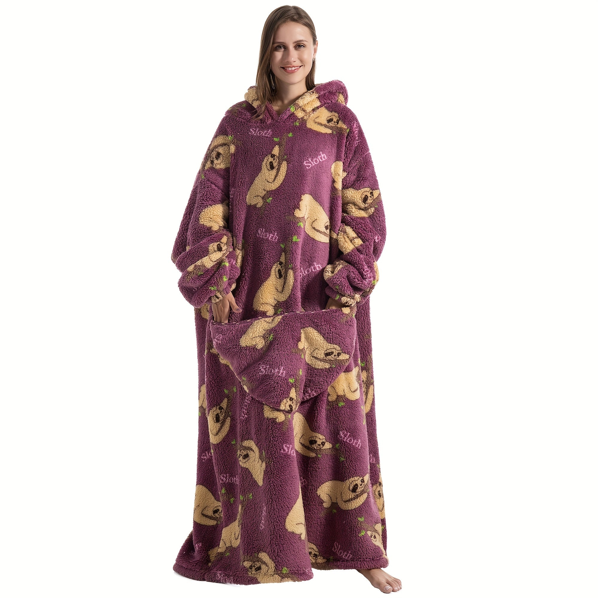 1pc Extra Long Wearable Blanket Hoodie With Sleeves - Ultra Soft, Super Warm, and Cozy Fleece Oversized Hoodie Blanket with Giant Pocket for Snuggling Up - Perfect Gift for Women, Men, and Mom Lootquake LLC