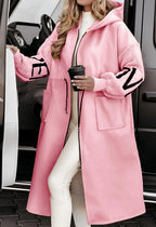 Hooded Windbreaker Long Jacket With Pockets And Drawstring Design Solid Color Knit-Sleeved Trench Coat For Women Clothing Fall Winter Pi-Mart