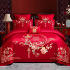 Red Wedding Four-piece Set Wholesale Cotton Wedding Embroidery Bedding Pure Cotton Marriage Bed Xi Quilt Cover Dragon And Phoenix Pi-Mart