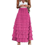 Layered Ruffles Cake Skirt Summer Fashion A Line Swing Mesh Long Skirt Party Dress Women Pi-Mart