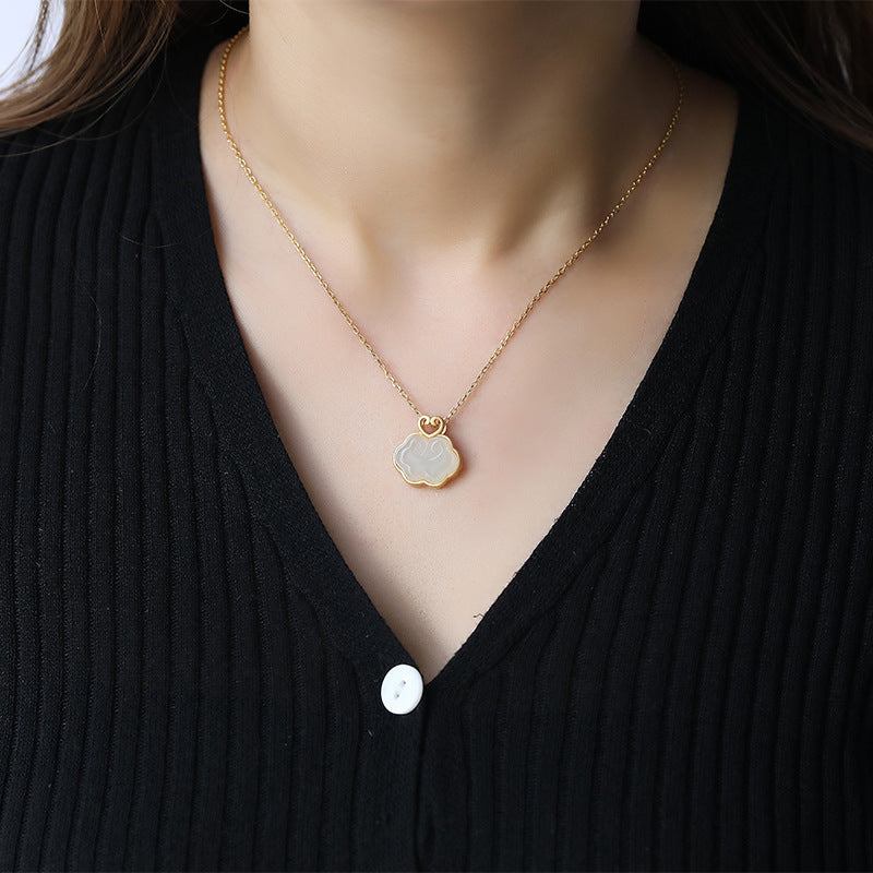 Natural Hetian White Jade Blue Jade Ruyi Retro Pendant Pi-Mart