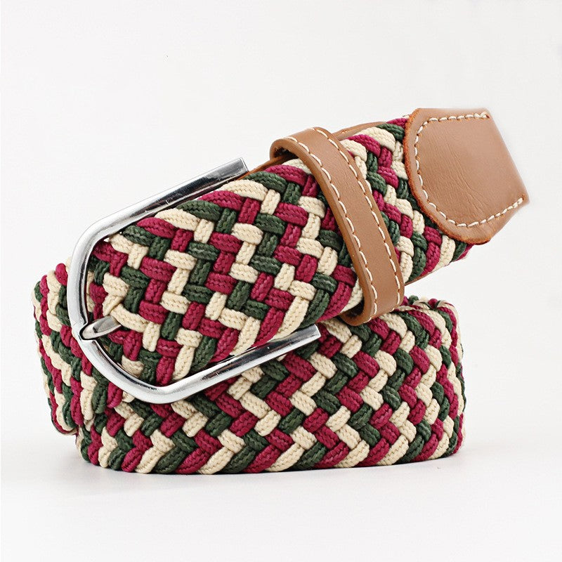 Women's Canvas Belt Student Pants Casual Stretch Braided Needle Buckle Pi-Mart
