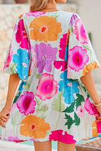 Modern Floral Print Tie Neck Dress Elegant & Timeless Colorful Dress