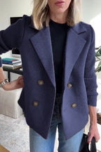 Double Breasted Lapel Jacket Fashion Knitted Sleeves Splicing Design Coat Outerwear Women's Clothing Pi-Mart