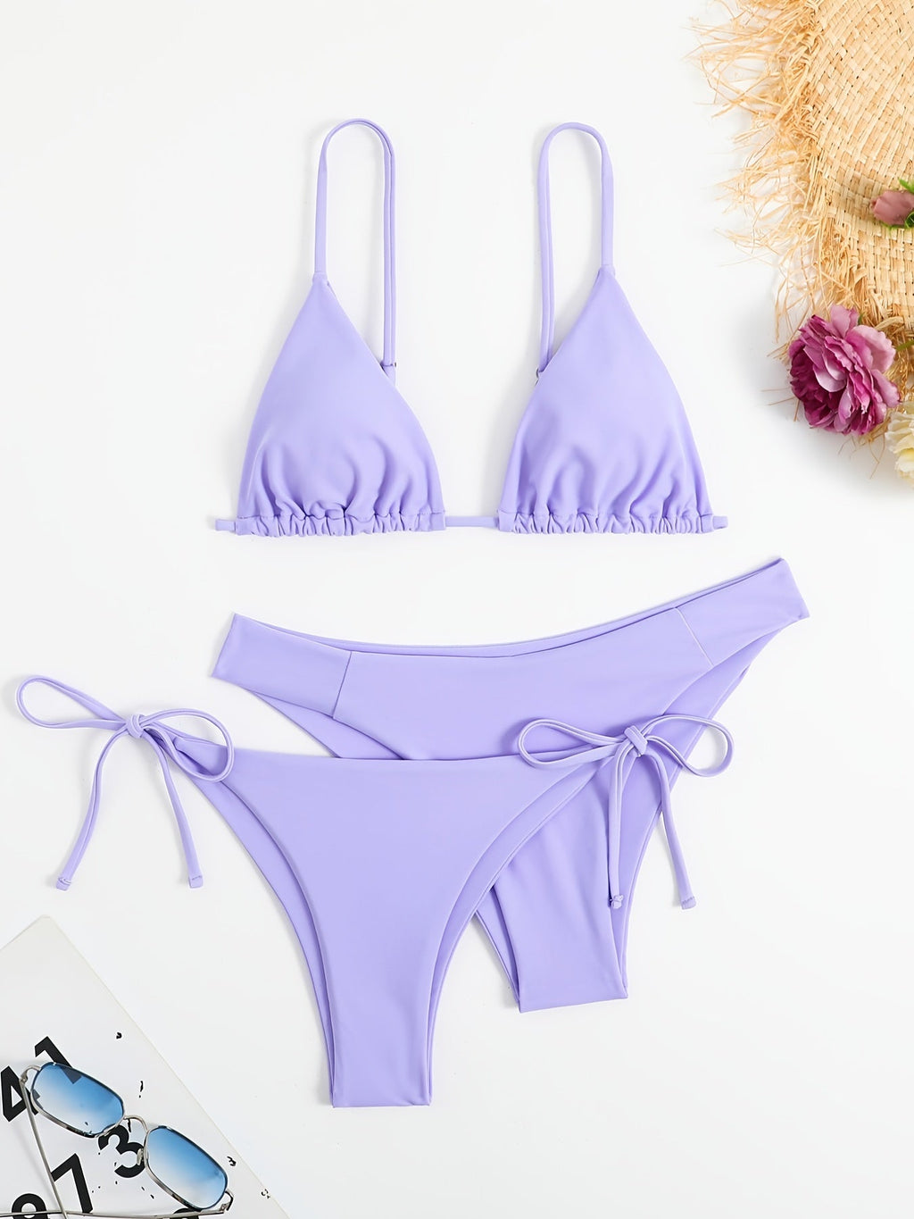 Essential Edge 3-Piece Bikini Set for Women – Solid Color High-Cut Triangle Top Two-Style Bottoms with Side Lace-Up Design & Quick-Drying Comfort – Versatile Women's Swimwear for Summer Pool Beach & Travel Stevvex