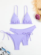 Essential Edge 3-Piece Bikini Set for Women – Solid Color High-Cut Triangle Top Two-Style Bottoms with Side Lace-Up Design & Quick-Drying Comfort – Versatile Women's Swimwear for Summer Pool Beach & Travel Stevvex