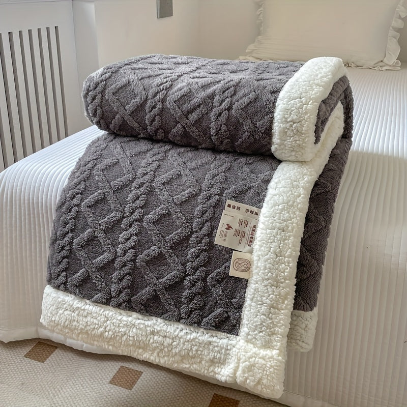 1pc Double-Sided Fleece Bed Blanket, Autumn And Winter Thickened Sofa Blanket, Air Conditioning Blanket, Suitable For All Seasons, Christmas present Lootquake LLC
