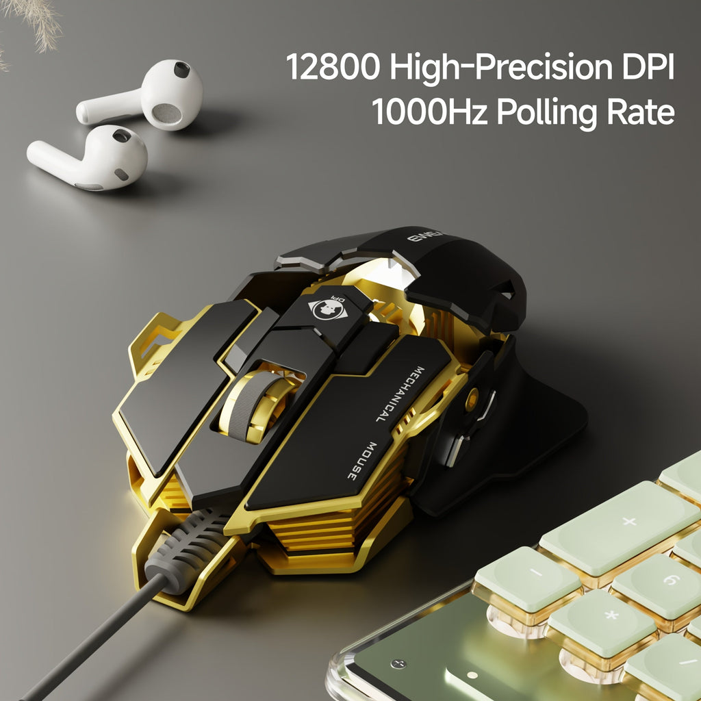EWEADN G5 USB Wired Gaming Mouse Silent or audible optional Metal mechanical Mouse gamer with 8 Buttons Macro Function Keys, Support tail length adjustment to suit different hand sizes Perfect for desktop, laptop, computer, s