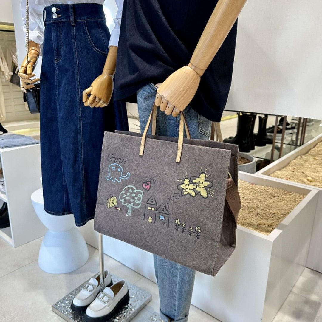 Graffiti Large Capacity Canvas Women's Bag – Oversized Tote Purse with Ample Storage, Perfect for Shopping, Travel, and Everyday Use – Stylish & Durable Large Canvas Shoulder Bag - SJB-DIAMOND ELITES
