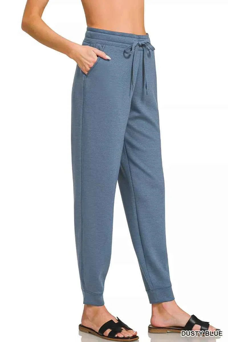 Zenana Drawstring Scuba Joggers with Pockets THRIXINE