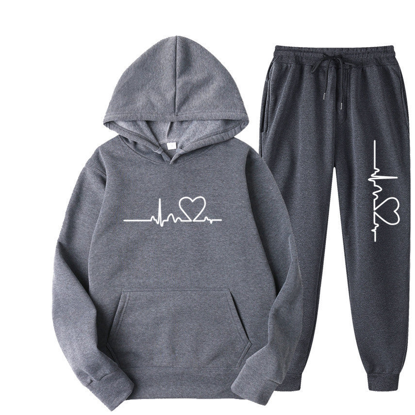 Men's And Women's Fleece-lined Sweater Suit Autumn And Winter Heart Figure Hoodie Lootquake LLC