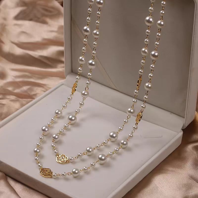 Retro Multi-layer Pearls Necklace Fashion Long Sweater Chain Versatile Accessories For Women Pi-Mart