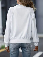 Simple White Zip Up Collared Neck Raglan Sleeve Jacket Comfortable Versatile Casual Women Wear Stevvex
