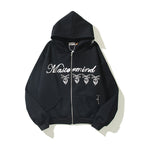 Design Letter Print Skull Burgundy Pullover Zip Jacket Sweatshirt Pi-Mart