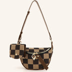 Small Crossbody Bag – Versatile Commute with Checkerboard Canvas, Compact Earphone Bag, Stylish 2-in-1 Chest Bag & Fanny Pack for Everyday Use - SJB-DIAMOND ELITES