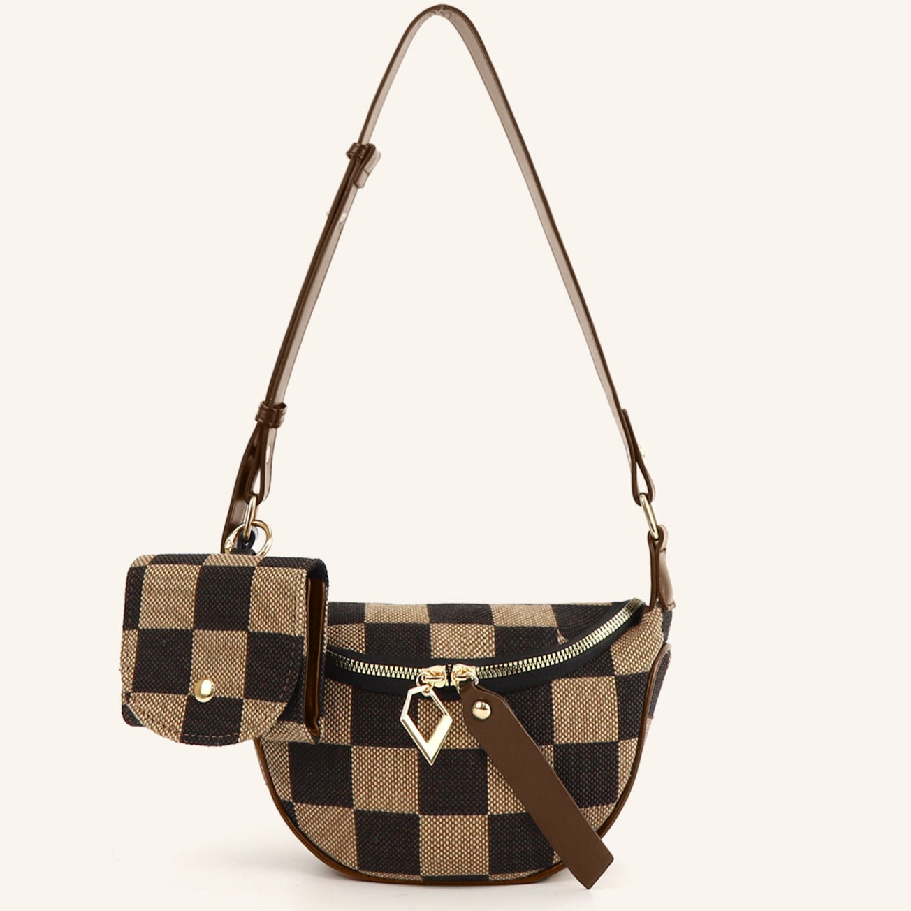 Small Crossbody Bag – Versatile Commute with Checkerboard Canvas, Compact Earphone Bag, Stylish 2-in-1 Chest Bag & Fanny Pack for Everyday Use - SJB-DIAMOND ELITES