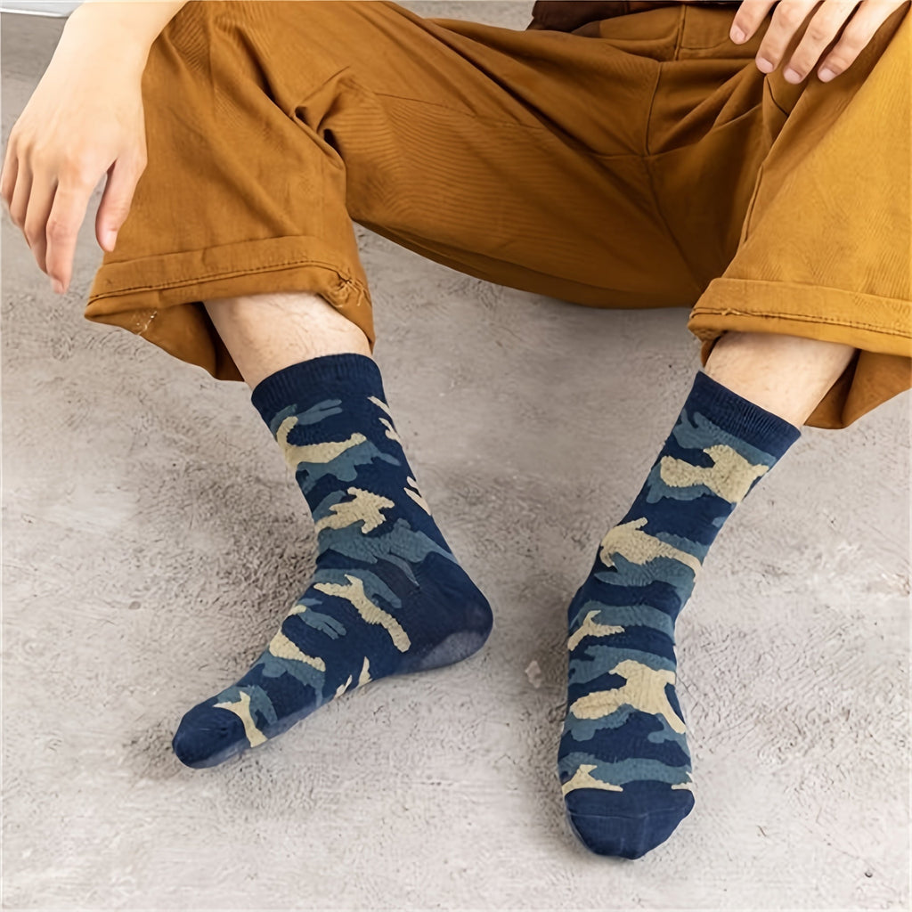 3 Pcs Men's Camo Sports Crew Socks - Durable, Stretchy, Ribbed Cuff for All Seasons Lootquake LLC