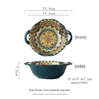 Yellow Green Wave Tree Pattern Flower Hand Painted Underglaze Binaural Ceramic Not Hot Hand Noodle Bowl Pi-Mart