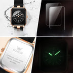 Women's Rectangular Gold Tone Quartz Watch Silicone Strap
