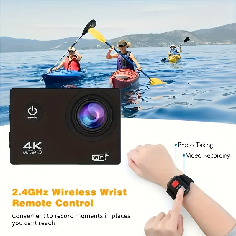 4K WIFI Action Camera: Unleash Your Visual Creativity with 170° Ultra-Wide Angle, Crisp 2" Display, And Ample 32GB Memory. Paired with A Remote Control Accessory Kit for Ultimate Convenience. Father's Day Gift, Capture And S Lootquake LLC