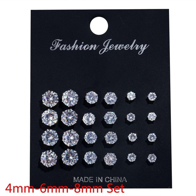 White Crystal Stud Earrings Set Pi-Mart