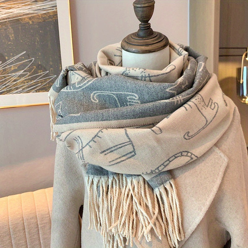 Simple Cartoon Tassel Scarf Fashion Outerwear Warm Wrap Office Nap Blanket Air Conditioning Room Windproof Shawl For Women Lootquake LLC