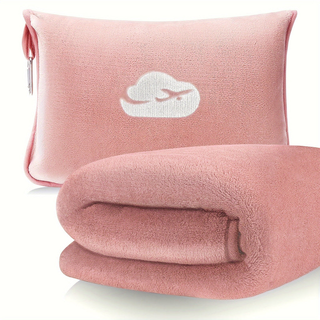 [Hot Selling] Ultra-Soft Embroidered Travel Blanket 2-in-1 with Pillowcase & Backpack Clip - Tear-Resistant, Allergy-Friendly Flannel for All Seasons Lootquake LLC