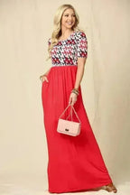 Houndstooth Maxi Dress | Short Sleeve Pocketed Style | Femstylo