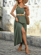 Decorative Button Sleeveless Midi Dress Elegant & Timeless Long Comfortable Dress Stevvex