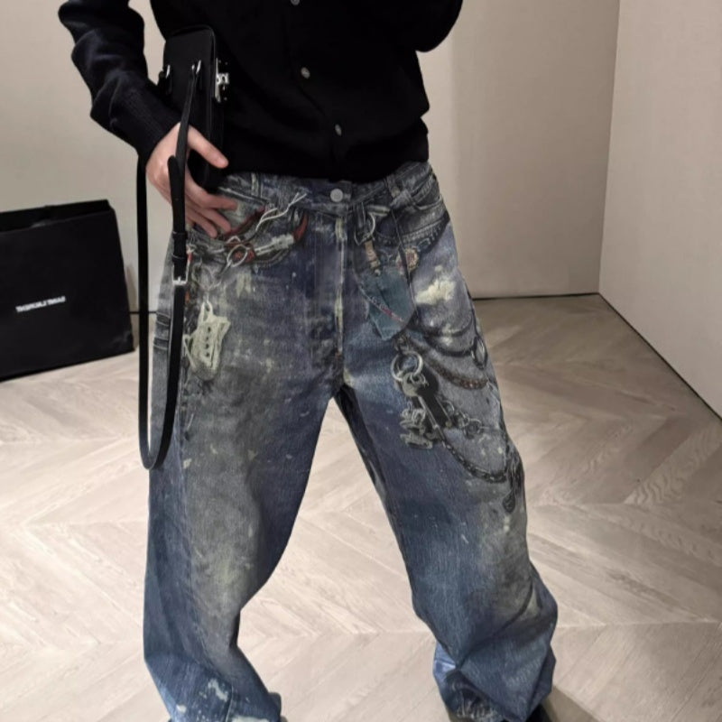 Printed Jeans Men's Loose Straight Personality All-match Lootquake LLC