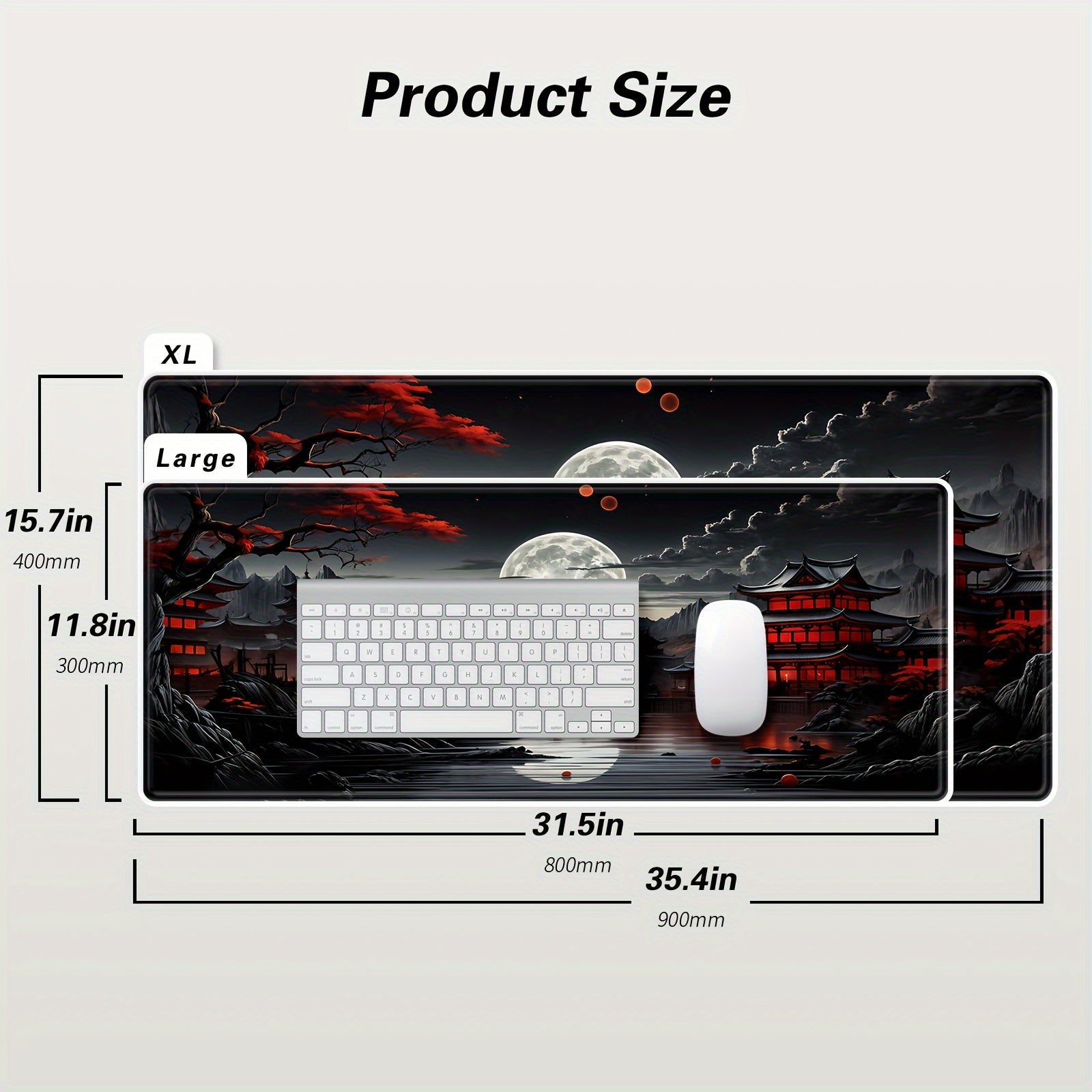 Japanese Style Full Moon River Landscape Desk Mat, Non-Slip Rubber Gaming Mouse Pad, Extended Keyboard Mat for Office and Home Decor, 35.4 x 15.7 Inches Lootquake LLC