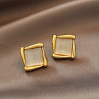 Cat's Eye Flower Earrings High Sense Opal Square Triangle Geometry Earrings Pi-Mart